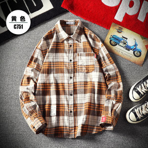 Trendy Plaid Long Sleeve Shirt Mens Spring Autumn Striped Casual Large Size Shirt Hong Kong Style Leisure Versatile Outerwear