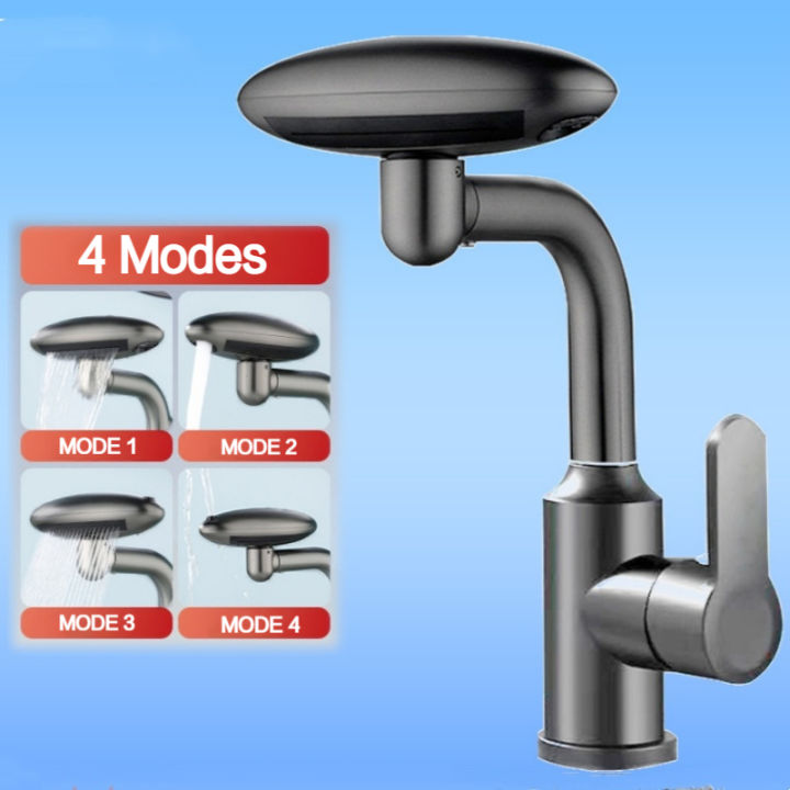 4 Modes Waterfall Basin Faucet 360° Rotation Hot Cold Water Kitchen