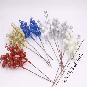 Hiasan Natal Ceri Glitter Beries Warna Warni Ornamen Buah Tanaman Palsu Natal Dekorasi Akesoris Meriah Merry Christmas