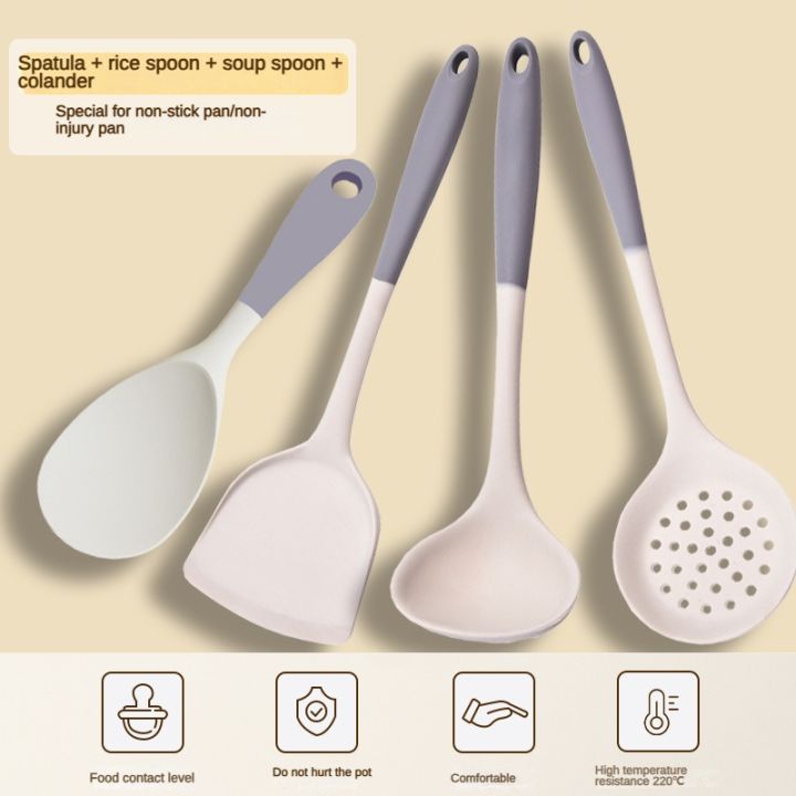 Spoons Kit 1/2/3/4set Grey white silicone spatula soup spoon set non-stick pan ...