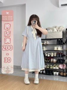 Large Size LT STUDIO Lace-Up Butterfly Knot Dress for Women Casual Summer Dress with Slimming Effect Polyester Cotton Blend