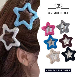 【 X.z. Moonligh】กิ๊บติดผมม้าผ้าวูลห้าแฉกสำหรับฤดูใบไม้ร่วงและฤดูหนาวกิ๊บหนีบผมรูปดาวกิ๊บผมหน้าม้าผมจัดระเบียบสิ่งประดิษฐ์ที่หนีบผมคลิป Bb ของผู้หญิง
