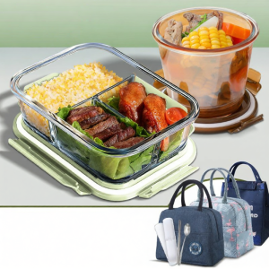 Compartmentalized Microwave-safe Glass Lunch Box