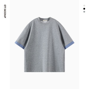 Summer New Korean Style Patchwork Stripe Design Short Sleeve Casual High-End Classic round Neck T-Shirt Cotton Blend Loose Fit