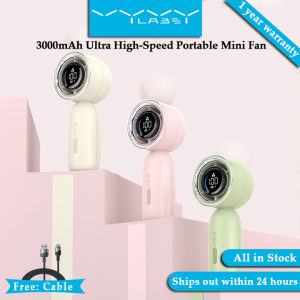 Vyvylabs พัดลมแบบมือถือพัดลมเล็กแบบพกพาความเร็วสูงพิเศษ3000มิลลิแอมป์ต่อชั่วโมง Type-C ชาร์จได้4เกียร์ระบายความร้อนปรับได้ฤดูร้อนสำหรับสำนักงานบ้านและกลางแจ้งและรถ