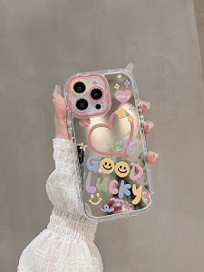 Graffiti Pink Heart Mirror Phone Case for 15 14Pro Max 13Pro 12 Sweet Style Protective Shell Acrylic Material Korean Style