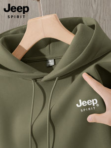 Jeep Spirit Mens Hoodie Green Sweatshirt Casual Sportswear Long Sleeve Print Cotton Polyester Blend Spring Autumn Wear