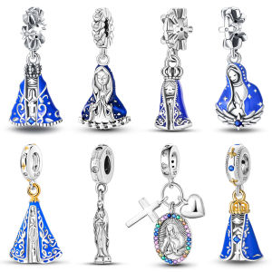 925 Silver Color Cross Crown Virgin Mary Charms Beads Fit 3mm 925 Original Bracelets Fine DIY Jewelry Making For Women Gifts