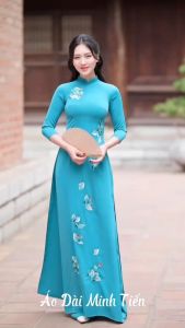 Áo Dài Lụa Mỹ Cao Cấp Họa Tiết Thêu Thủ Công Tỉ Mỉ - Mã M8-2