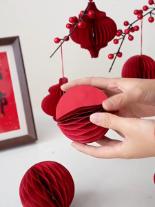 LOẠI ĐẸP SÉT 10 CÁI/5 CÁI LỒNG ĐÈN TỔ ONG ĐỎ TREO CÂY / TREO BÌNH HOA PHỤ KIỆN DECOR TRANG TRÍ GIÁNG SINH LỄ TẾT NĂM MỚI Y ẢNH