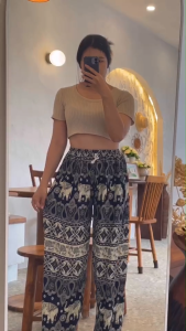 ( 2XL ) XXL กางเกงขายาวลายช้าง ไซส์ 2XL ผ้าแมมเบิร์ต งานไทย 100% ไม่มีช้างกลับหัว