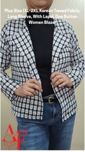 iChubby Plus Size (2XL) Long Sleeve Korean Tweed Waist One (1) Button Blazer for Women