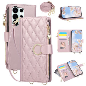 szhaiyu | Crossbody Wrist Strap Wallet Card Holder Phone Case for Samsung S25 Edge S26 Ultra S24 S23 S22 S21 Plus Flip Leather Stand Cover