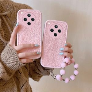 Vỏ điện thoại OPPO FindX8 Find X8 Pro 5G mới dễ thương Hồng Fluffy Vỏ Với Vòng Đeo Tay hình cầu sang trọng Ống Kính Bảo Vệ Chống Sốc vỏ mềm Silicone 2025