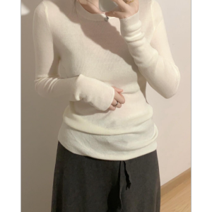 PEIXI | Black Close-Fitting Crew Neck Long Sleeve Top