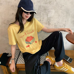 CHOEFULYN | Korean Style Lazy Look Strawberry Printed Short Sleeve T-shirt