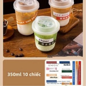 10 Chiếc Hình Chữ U Dùng Một Lần Cốc Giấy Trong Suốt Có Nắp Đậy Cho Đồ Uống Nóng Trà Sữa Takeaway Đồ Uống Cốc Giấy CC11
