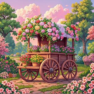 HUACAN Cross Stitch Complete Kit Garden Landscape Adult Crafts Printed Canvas Rose Flower 11CT Needlework Diy Gift