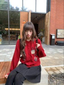 NIHAOKANONG | Áo Sweater Len Vintage Hình Gấu Mềm Mại