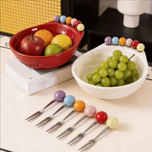 YESPERY Fruit Bowl with Fork Large Capacity Fruit Serving Plate With Fruit Fork Snack Plate