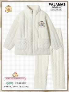 Pom Pom Purin Kids Pajamas for Boys and Girls Winter Season Fleece-lined Thickened Three-Layer Coral Fleece Cute Loungewear Suit
