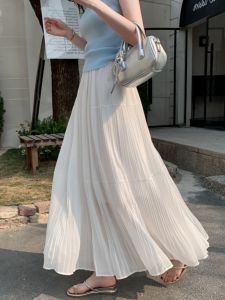 Váy Chữ a Xếp Ly Chiffon Màu Trắng Cạp Cao Cho Nữ Mùa Hè 2025 Váy Xếp Ly Phong Cách Mới Cho Nữ Váy Chữ a Xếp Ly Cỡ Lớn