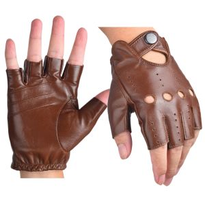 Mens Fingerless Half Finger Leather Driving Gloves Genuine Leather Sheepskin Outdoor Gloves for Men