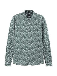 Hugo Boss Mens Autumn Winter Long Sleeve Casual Shirt Geometric Pattern Square Design Fashionable Urban Style Cotton Blend