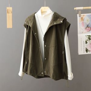 เสื้อคลุมมีฮู้ดผ้าฝ้ายผสมผ้าลินินไซส์ใหญ่แนววินเทจแนวอาร์ตๆแบบใหม่ฤดูใบไม้ผลิและฤดูใบไม้ร่วงจากเคาน์เตอร์ส่งออกต่างประเทศเสื้อกั๊กชุดทำงานเสื้อกั๊กเสื้อท่อนบน