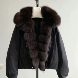 Korean Winter 2026 New Solid Color Long-sleeved Fur Collar Down Cotton Jacket Womens Simple Short Fashion Loose Coat Thick