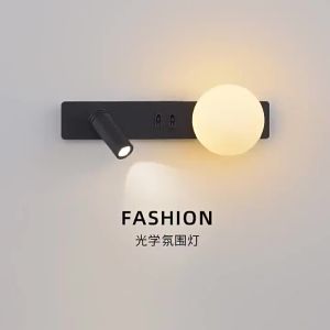 LED Reading Wall Lights with ON/OFF Switch Bedroom Hardwired Glass Ball LED G9 Wall Lamps with Rotatable Spotlight Wall Sconce