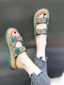 Retro Genuine Leather Slip-On Sandals Womens 2025 New Summer Outdoor Fashion Flat Bottom Versatile Half Slippers Comfortable