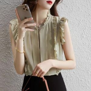 Black Polka Dot Print Chiffon Shirt Womens Spring Summer New Design Loose Style Anti-Aging Top