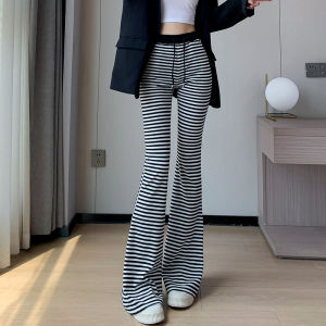 High-waist Bell-bottom Striped Slimming Pants