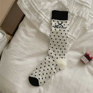 Lace Butterfly Knot Polka Dot Sweet Lolita Mid-Calf Socks Womens Spring Summer White Tagkita Brand Sport Outdoor Accessories