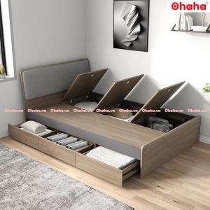 [ Freeship HCM ] [ Trả góp 0%] GIƯỜNG NGỦ GỖ CÔNG NGHIỆP BỌC NỆM OHAHA - GN005