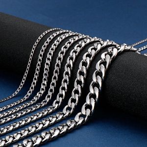 HIYEE 3MM-9MM Basic Punk Stainless Steel Cuban Curb Link Chain Necklace For Men 3 Color Male Neck Jewelry Accessories