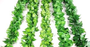 2.4m Artificial Green Leaf Garland Plant Vine Watermelon Leaf Grape Leaf Green Leaf Fake Leaf Garland Green Plant Plastic Vine Fake Leaf Garden Home Wall Decoration