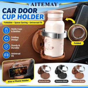 Aitemay Universal Car Seat Side Cup Holder Foldable Beverage Bottle Rack No Drilling Adhesive Storage Organizer For Auto Interior Accessories
