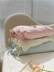 Pure Cotton Pillowcases with Ribbon Butterfly Knots Matching Set of Two Standard Size for Single Pillow Chinese Brand