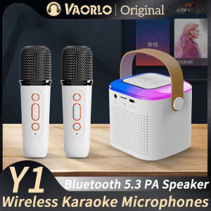 VAORLO Y1 K12 Wireless Dual Microphones Karaoke Machine KTV DSP System Bluetooth 5.3 PA Speaker HIFI Stereo Surround With RGB Colorful LED Lights Support TF Card Play 3.5 AUX Headphone Monitoring For Home Party/Christmas/Birthday/Kids Gift