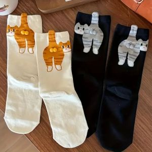 2 Pairs 3D Tabby Cat Socks Puss-in-Boots Style Paw & Bell Design Warm Thick Winter Socks for Men Women Machine Washable