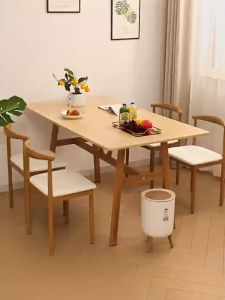 HOME PANDA 120CM Wood Dining Table Set Rectangular Modern Meja Makan Ikea Kitchen Meja Nordic Table Coffee Table Long