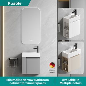 PUAOLE | Space Saving Minimalist Wall Mounted Bathroom Cabinet Gray