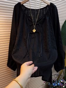 plus Size Womens Loose Long Sleeve Black Top Spring New Style Chinese Design Sensation Fat Sister Fashion Comfortable Inner Wear