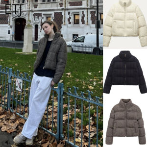 ETJ 2025 Winter new  womens fresh and elegant white turtleneck knitted thick cotton jacket warm bread jacket 6318229