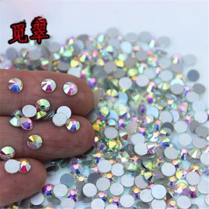 Nail Art Rhinestones DIY White AB round Flat Bottom Crystal Glass Drill Jewelry Nail Decorations Artificial Crystals Accessories
