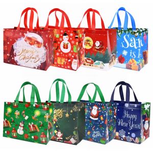 Christmas Gift Bags Santa Claus Elk Snowflake Handle Bag Non-Woven Portable Gift Packaging Tote Bags New Year Xmas Party Decors