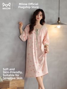MiiOW | Summer Lightweight Cotton Padded Bra Dress Seven-Sleeve Sleepwear