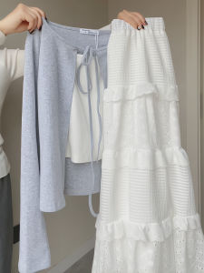 White Fairy Tale Cake Skirt Draped Mid-Length Half Skirt Elegant Versatile Midi Skirt Lazy Style Polyester Fiber High Waist A-Line Skirt